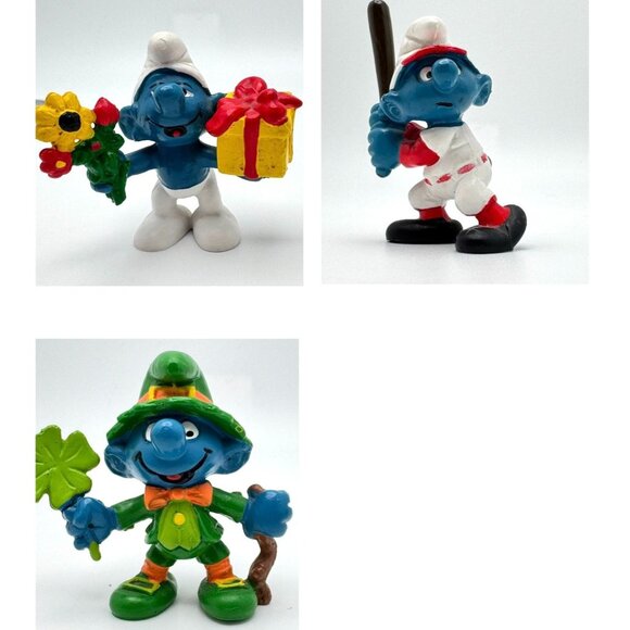 Smurf Figurine Lot of 3 Baseball Batter Gift Smurf Leprechaun Schleich Vtg - Picture 1 of 16